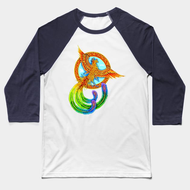 Vermilion Bird Rainbow Phoenix Baseball T-Shirt by rebeccawangart